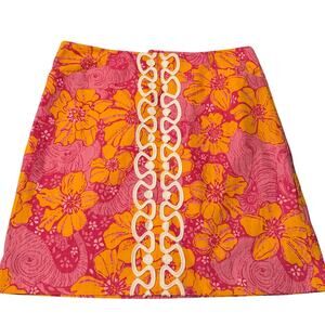 Vintage Lilly Pulitzer Pink Orange Floral Mini Skirt Size 4 Cotton Lined